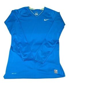 Nike Pro Blue Chartreuse Longsleeves V-Neck‎ Stretch Athletic Top Size Large